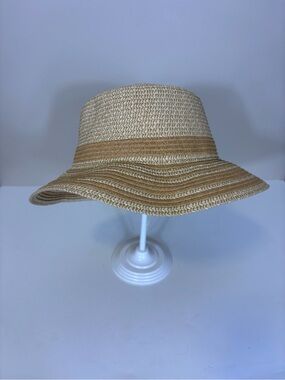 Sol and Mer Women’s Two-Tone Straw Sun Hat in Tan and Natural